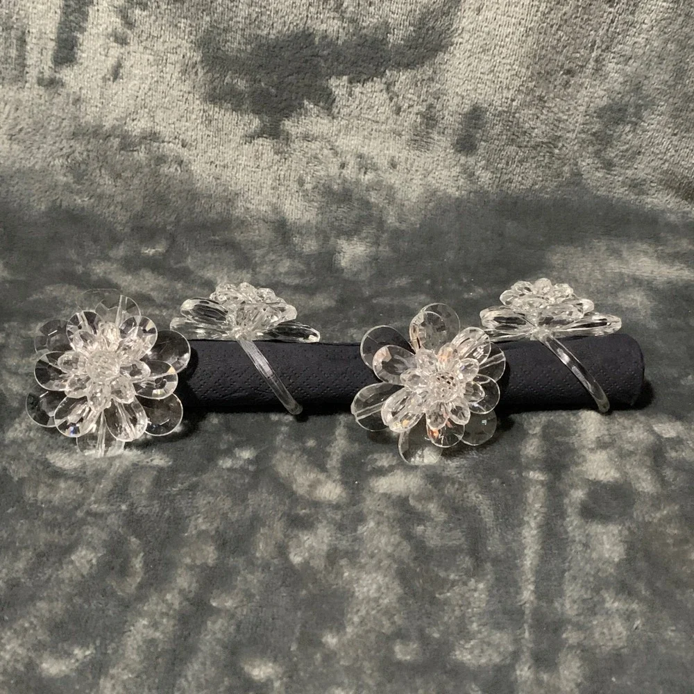 Clear Acrylic Flower Napkin Rings 3D Floral Set of 9 Party Wedding Shower